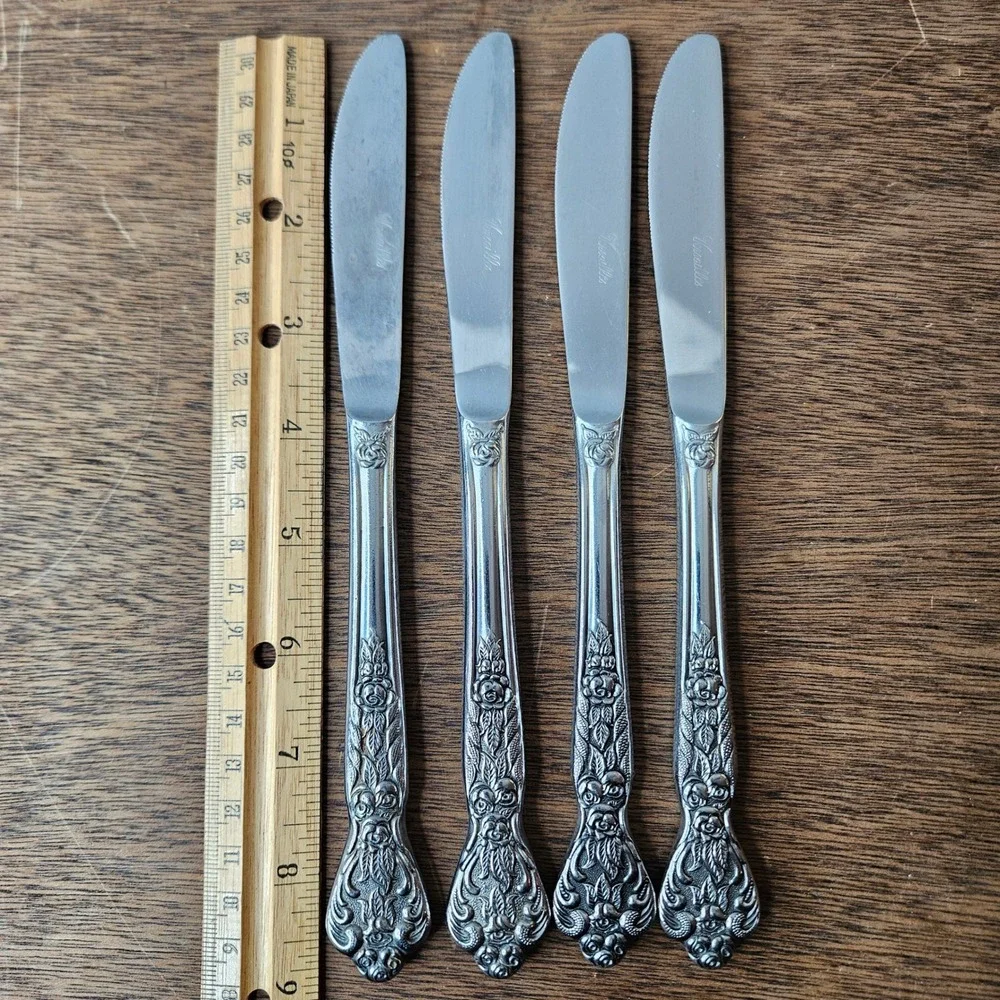 MSI Versailles Stainless Japan Dinner Knives Set of‎ 4 Serrated Floral Rose 9